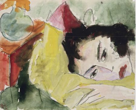 Max Kaus, Liegende Frau, 1921, Aquarell mit Kohle auf Bütten, 35,5 x 43,6 cm, Sammlung Selinka, Foto: Thomass Weiss, Ravensburg © VG Bild-Kunst, Bonn 2018